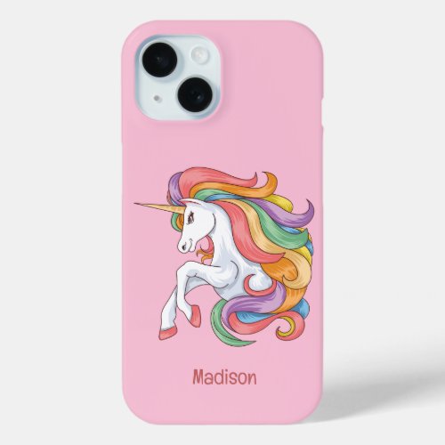 Custom Name Colorful Unicorn iPhone 15 Case