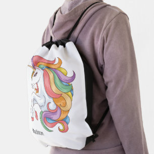 Custom Name Colorful Unicorn Drawstring Bag