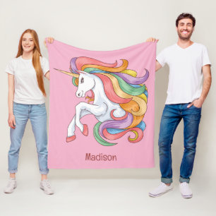 Custom Name Colorful Unicorn Fleece Blanket