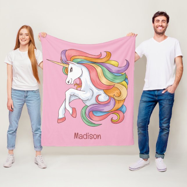 Custom Name Colorful Unicorn Fleece Blanket (In Situ)