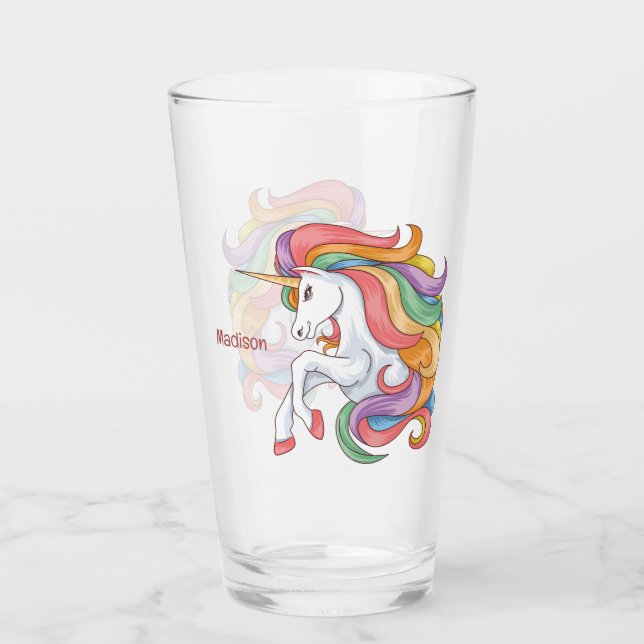 Custom Name Colorful Unicorn Glass (Front)