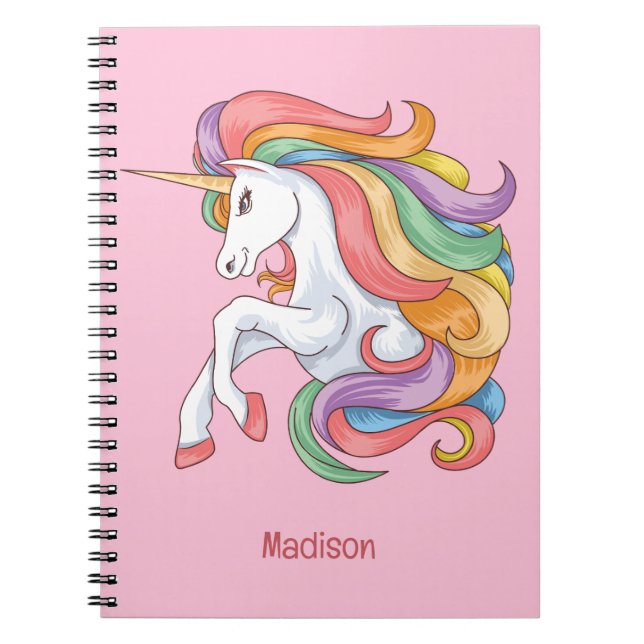 Custom Name Colorful Unicorn Notebook (Front)