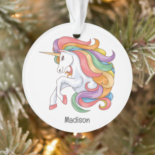 Custom Name Colorful Unicorn Ornament