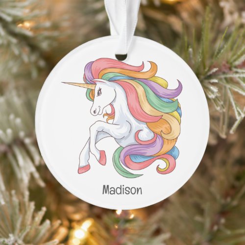 Custom Name Colorful Unicorn Ornament