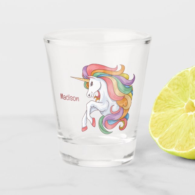 Custom Name Colorful Unicorn Shot Glass (Front)