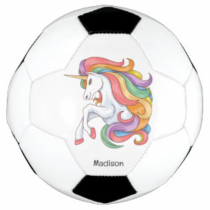 Custom Name Colorful Unicorn Soccer Ball