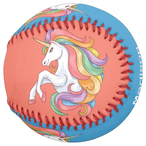 Custom Name Colorful Unicorn Softball