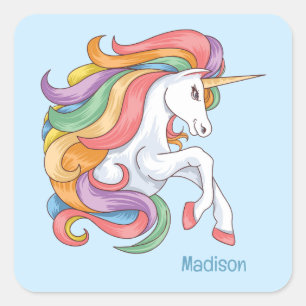 Custom Name Colorful Unicorn Square Sticker