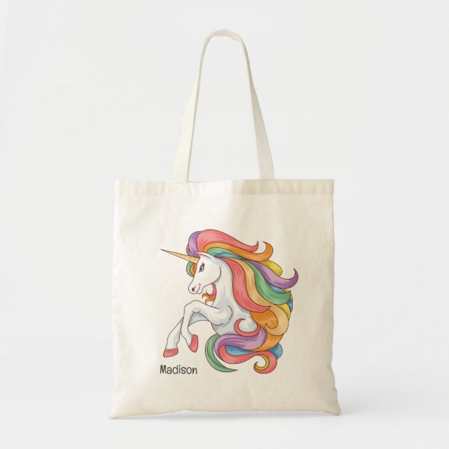 Custom Name Colorful Unicorn Tote Bag (Front)