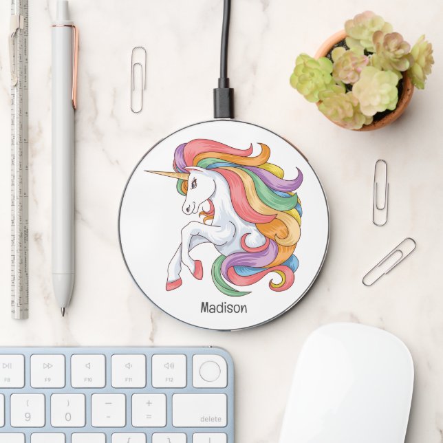 Custom Name Colorful Unicorn Wireless Charger (Desk)