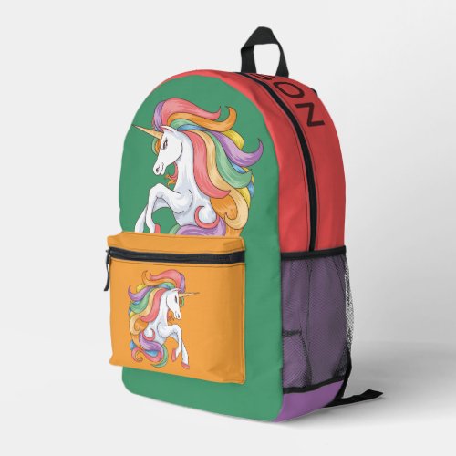 Custom Name Colorful Unicorns Printed Backpack