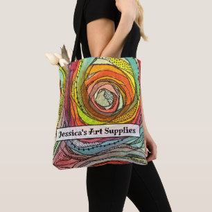 Custom Name Colorful Watercolor Circles Tote Bag