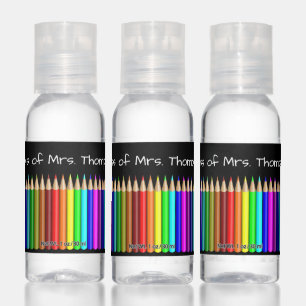 Custom Name Coloring Pencils Pattern On Black Hand Sanitizer