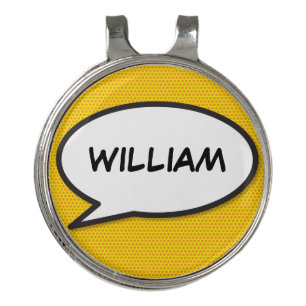 Custom Name Comic Book Speech Bubble Golf Hat Clip