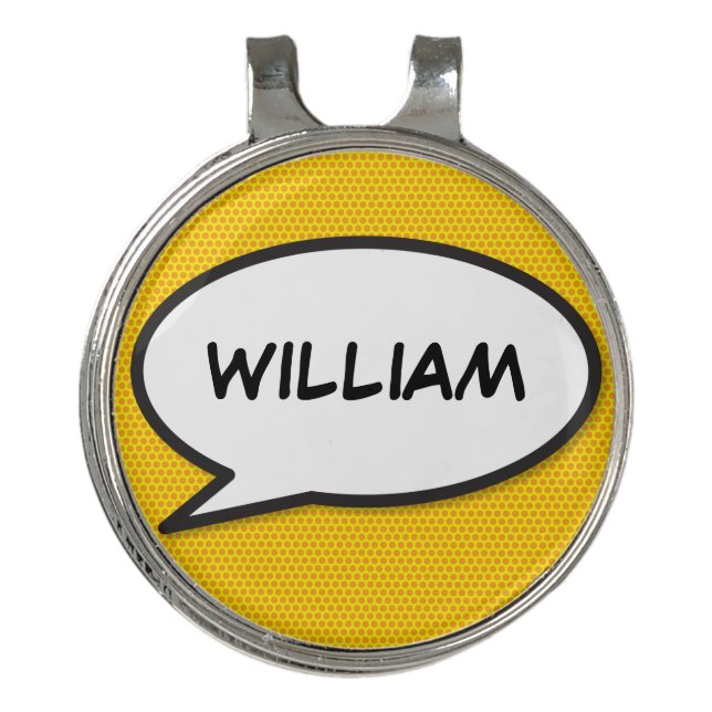Custom Name Comic Book Speech Bubble Golf Hat Clip (Front)