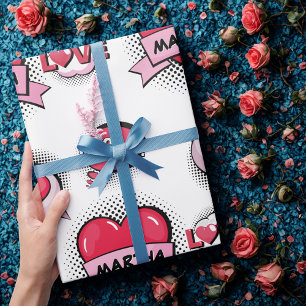 Custom Name Comic Love Gift Wrapping Paper