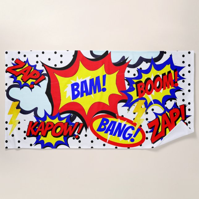 Custom Name Comic Speech Bubbles Personalized  Beach Towel (Front)