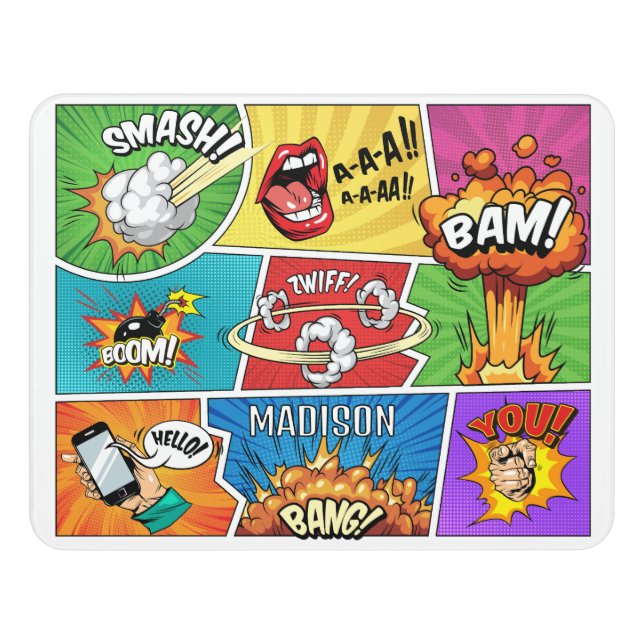 Custom Name Comics Door Sign (Contemporary Front)