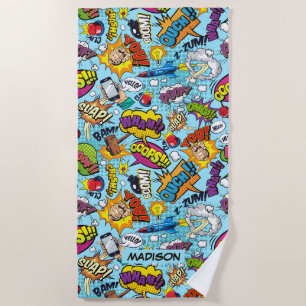 Custom Name Comics Pattern Beach Towel