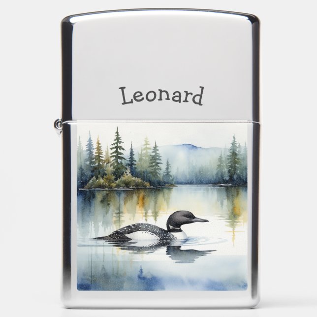 Custom Name Common Loon Bird Wildlife Nature art Zippo Lighter (Front)