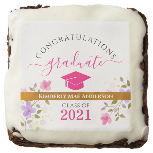 Custom Name Congrats Graduate Pink Floral Brownie