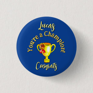 Custom Name Congratulations Champion Trophy Button