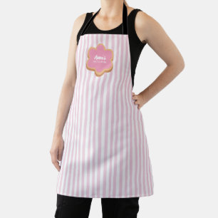 Custom Name Cookie Pink Stripe Kitchen Apron