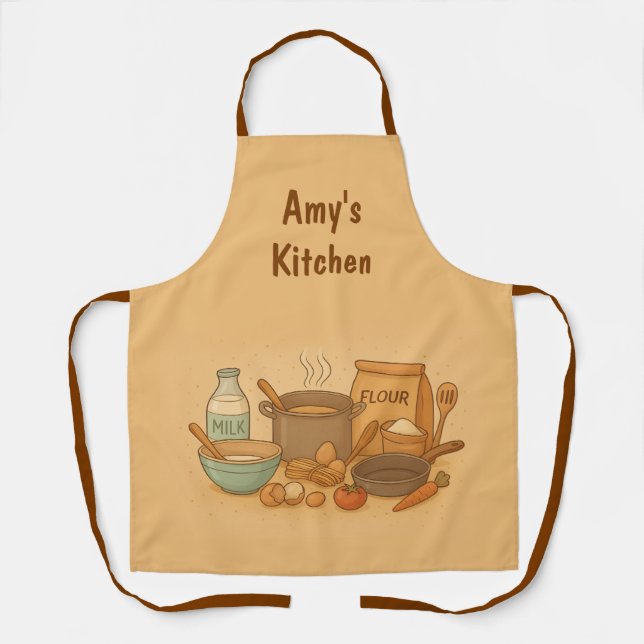 Custom Name Cooking Scene with Cake Apron (Front)