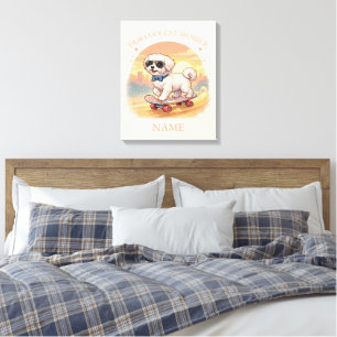 Custom Name Cool Maltese Dog Skateboarder Canvas Print