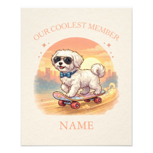 Custom Name Cool Maltese Dog Skateboarder Photo Print