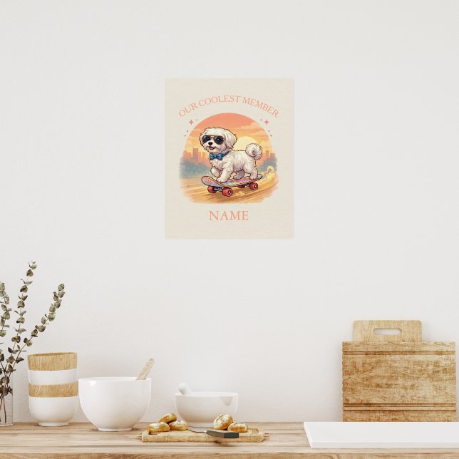 Custom Name Cool Maltese Dog Skateboarder  Poster (Kitchen)