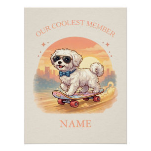 Custom Name Cool Maltese Dog Skateboarder Poster