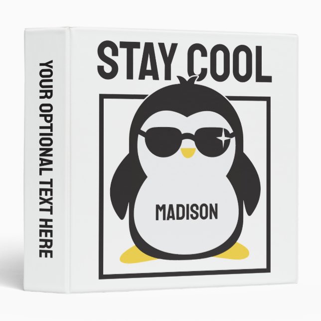 Custom name cool penguin 3 ring binder (Front/Spine)