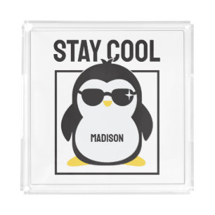 Custom name cool penguin acrylic tray