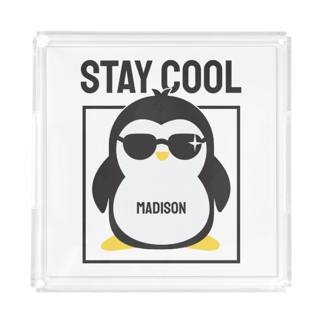 Custom name cool penguin acrylic tray (Front)