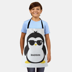 Custom name cool penguin apron