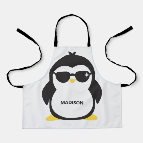 Custom name cool penguin apron