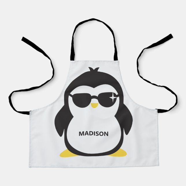 Custom name cool penguin apron (Front)