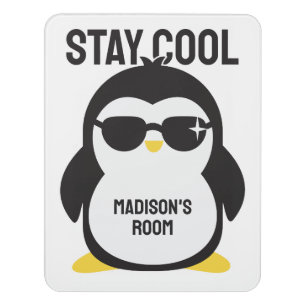 Custom name cool penguin door sign