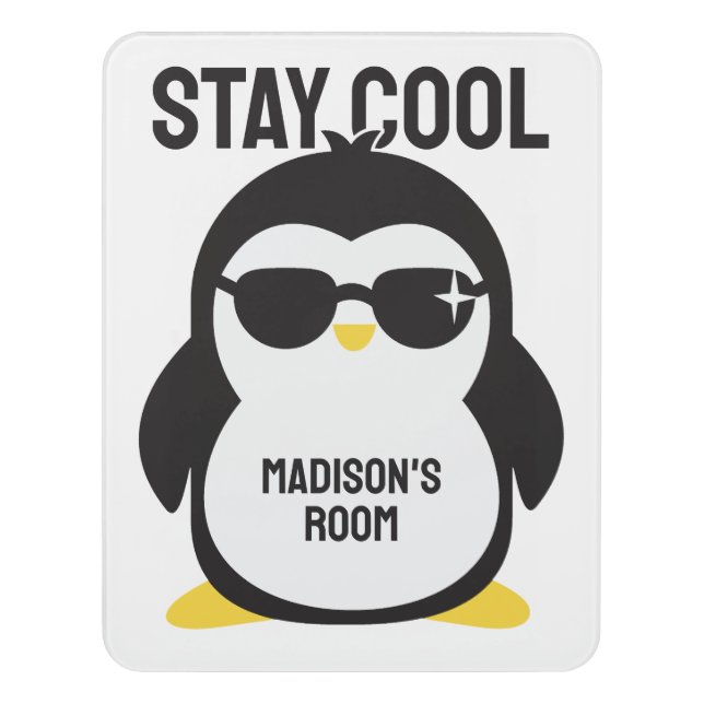 Custom name cool penguin door sign (Contemporary Vert)