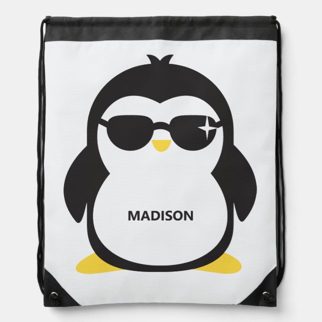 Custom name cool penguin drawstring bag (Front)