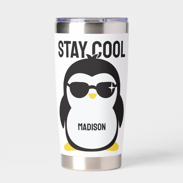 Custom name cool penguin insulated tumbler (Front)
