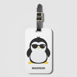 Custom name cool penguin luggage tag