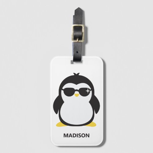 Custom name cool penguin luggage tag