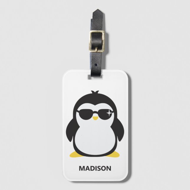 Custom name cool penguin luggage tag (Front Vertical)