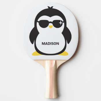 Custom Name Cool Penguin Ping Pong Paddle by PizzaRiia at Zazzle