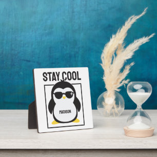 Custom name cool penguin plaque