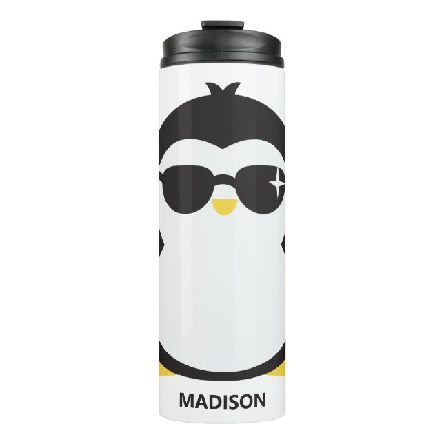 Custom name cool penguin thermal tumbler (Front)