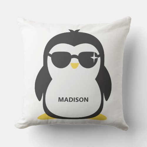 Custom name cool penguin throw pillows