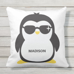 Custom name cool penguin throw pillows